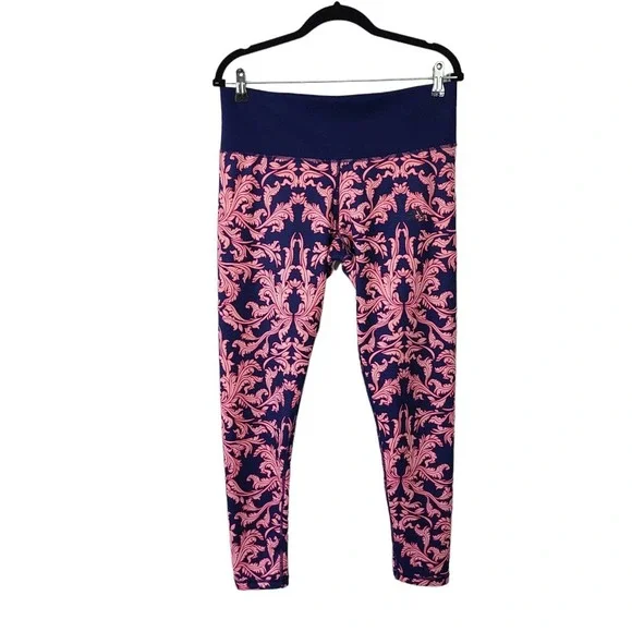 Stylish Pink and Blue Patterned Women's Leggings - Picture 1 of 10